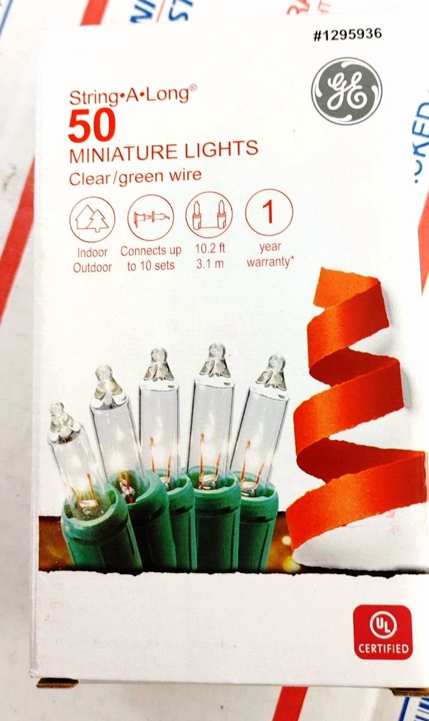Ge String A Long 50 Clear Mini String Lights With Green Wire Cord Christmas New