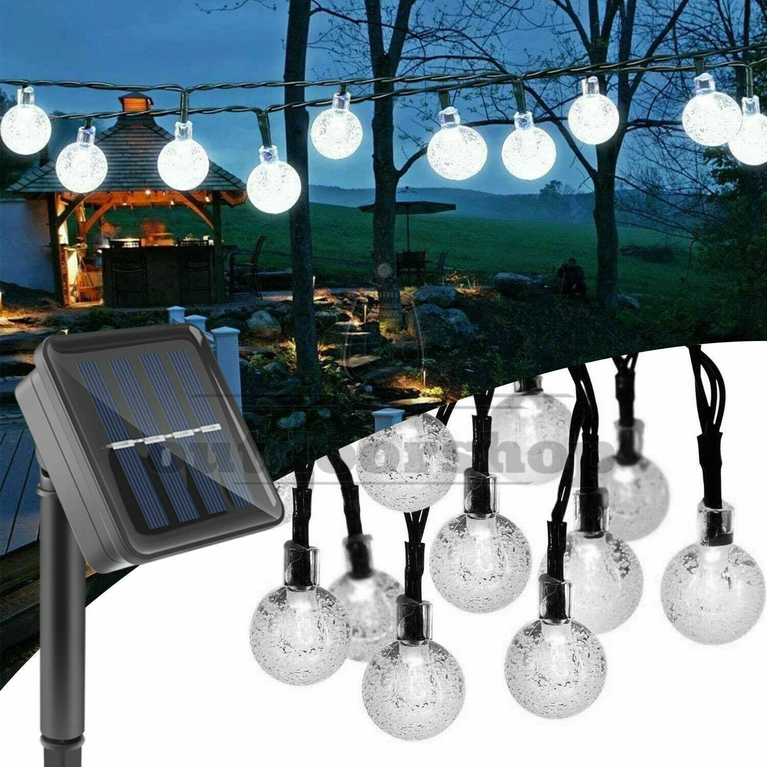 GRIND- 23Ft 50 Led Outdoor Solar Powered String Lights For Patio Yard Party Decor White