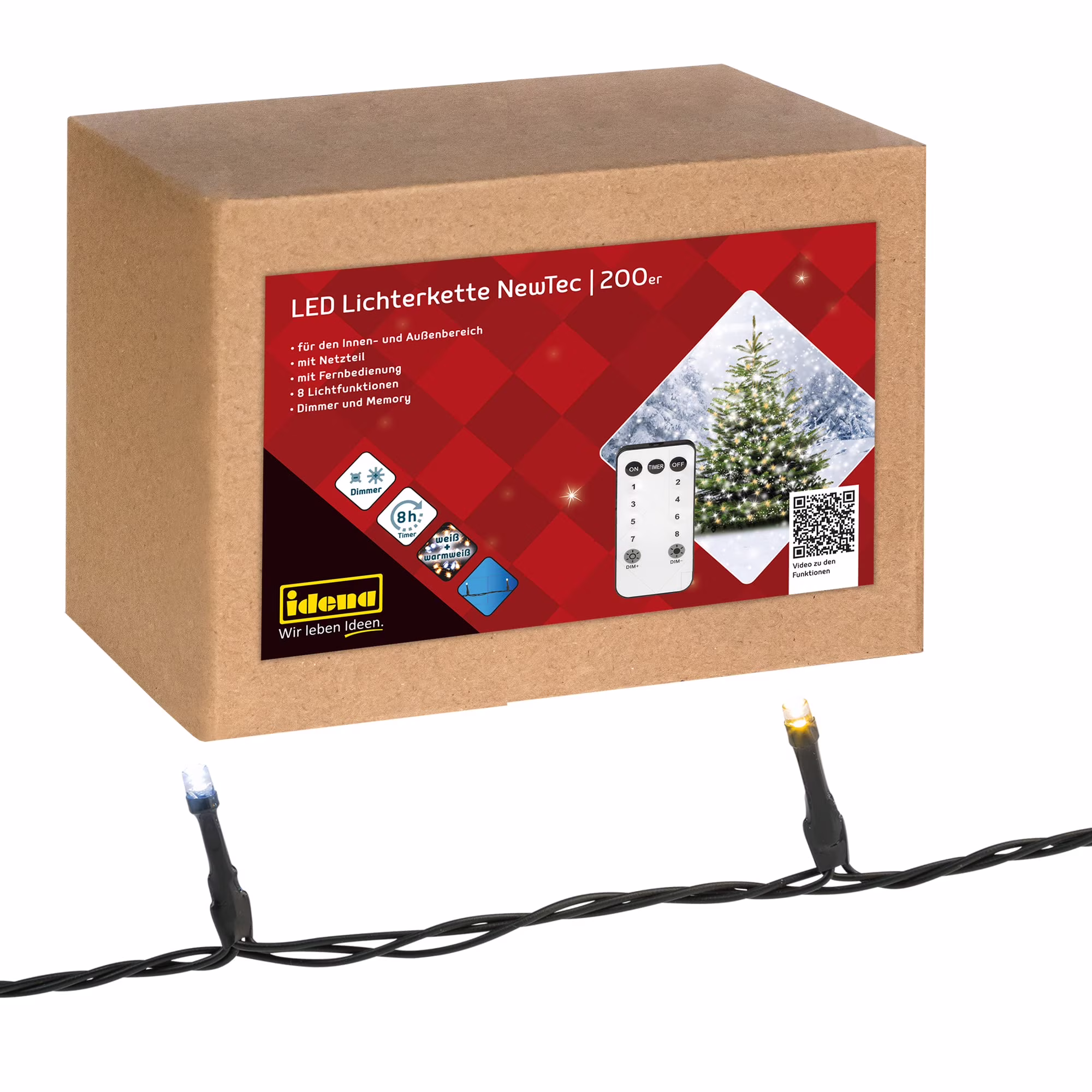 Idena NewTec 31269 LED Fairy Lights with 200 LEDs in White and Warm White, with 8 Lights, 4 Dim