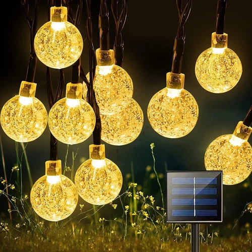 Solar Powered 30Led String Light Crystal Ball Warm White Outdoor Yard Party Deco