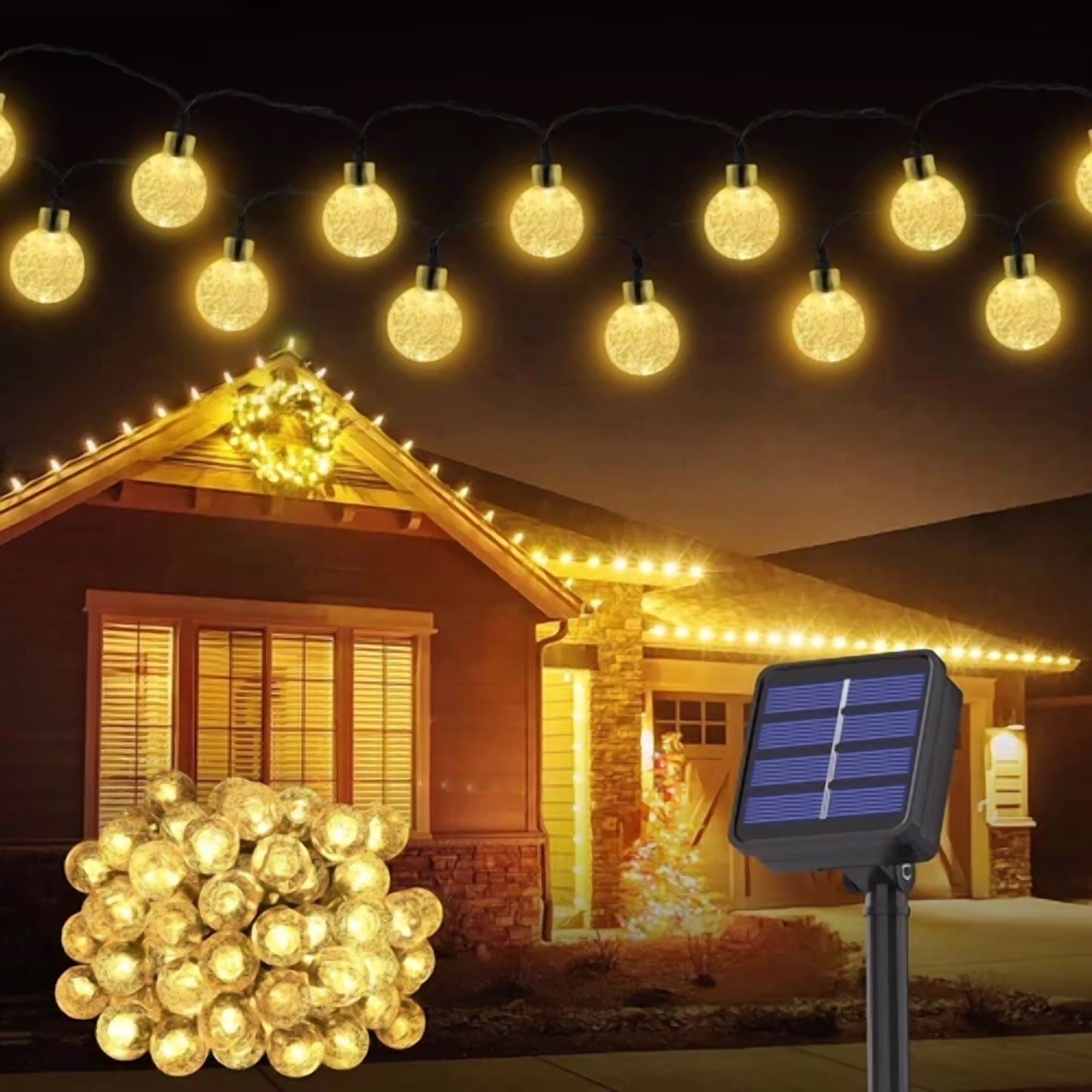 Solar 50 Leds String Lights Patio Party Yard Garden Wedding Waterproof Warm