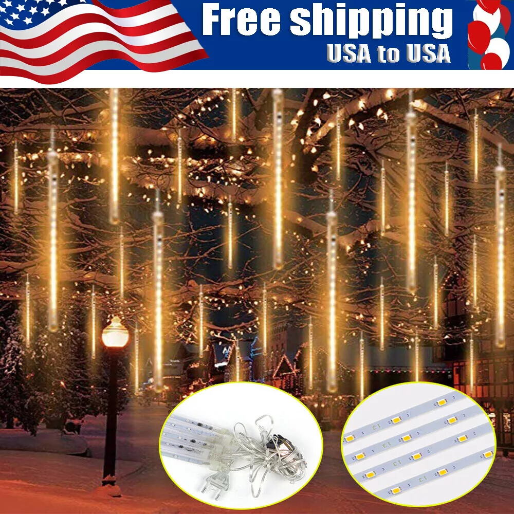 192 Led Meteor Shower String Lights Garden Falling Rain Light Xmas Party Decor