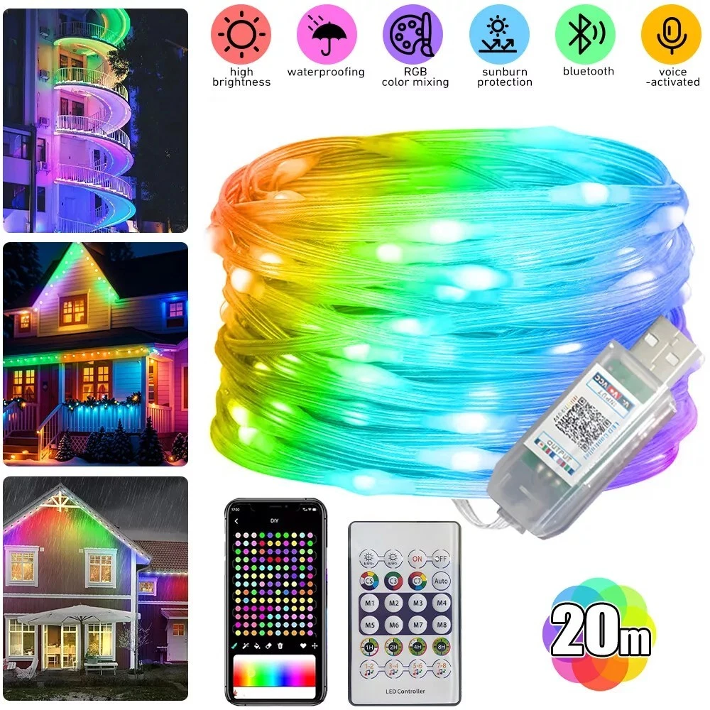 200 Led 65Ft Strip Rope Light Tube String Outdoor Garden Party Decoration Lights
