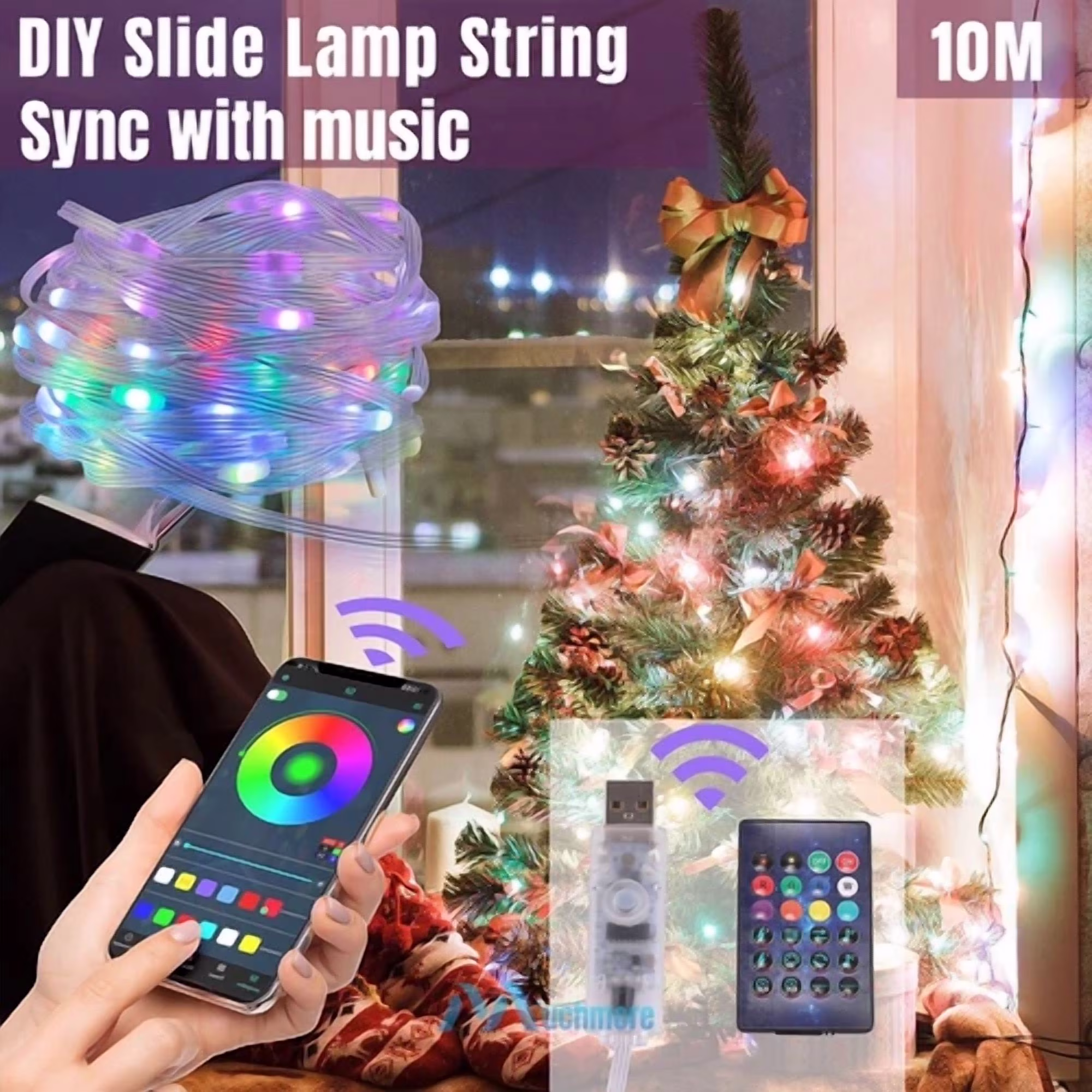 33Ft Led Strip Rope Lights Music Sync Smart Rgb Led Light W/ Remote Ip65 Outdoor