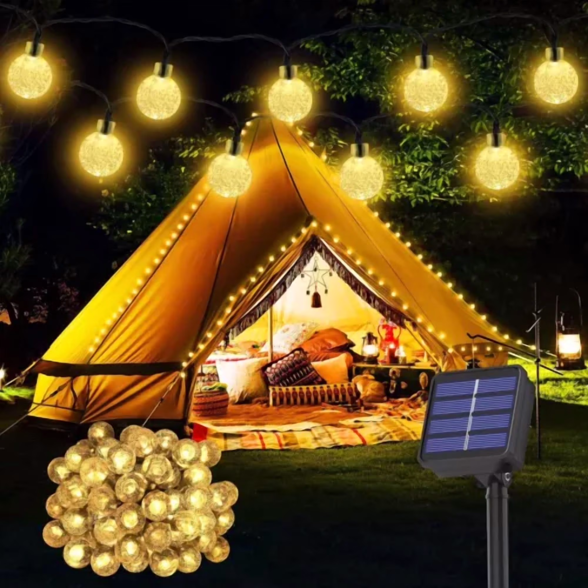 50Led 7M Ball Solar Light Party Fairy Outdoor Retro Ball String Lights Garden